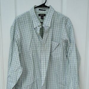 Lands' End Men's Blue and Green Checkered Shirt